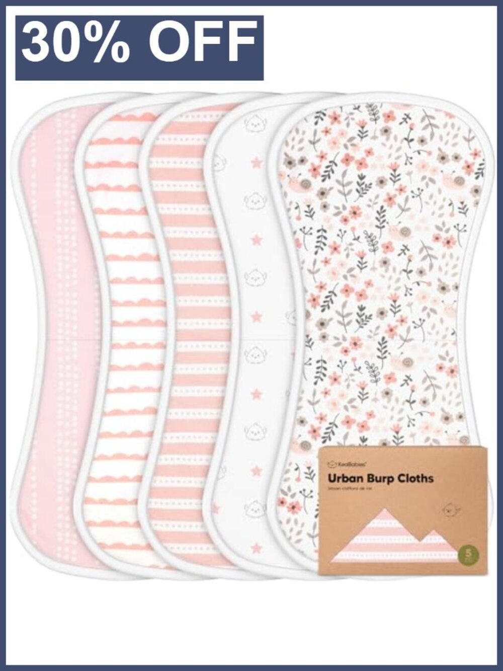 Organic Cotton Burp Cloths for Baby Boys & Girls - 5 Pack
